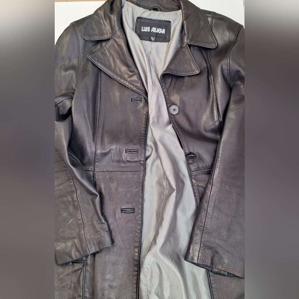 Vintage 90s Luis Alvear Leather Blazer Jacket Grunge Boyfriend Womens XS Black